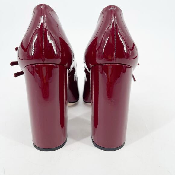 Miu Miu Burgundy Patent Leather Crystal Strap Mary Jane Block Heel Pump IT 36 - Picture 9 of 13
